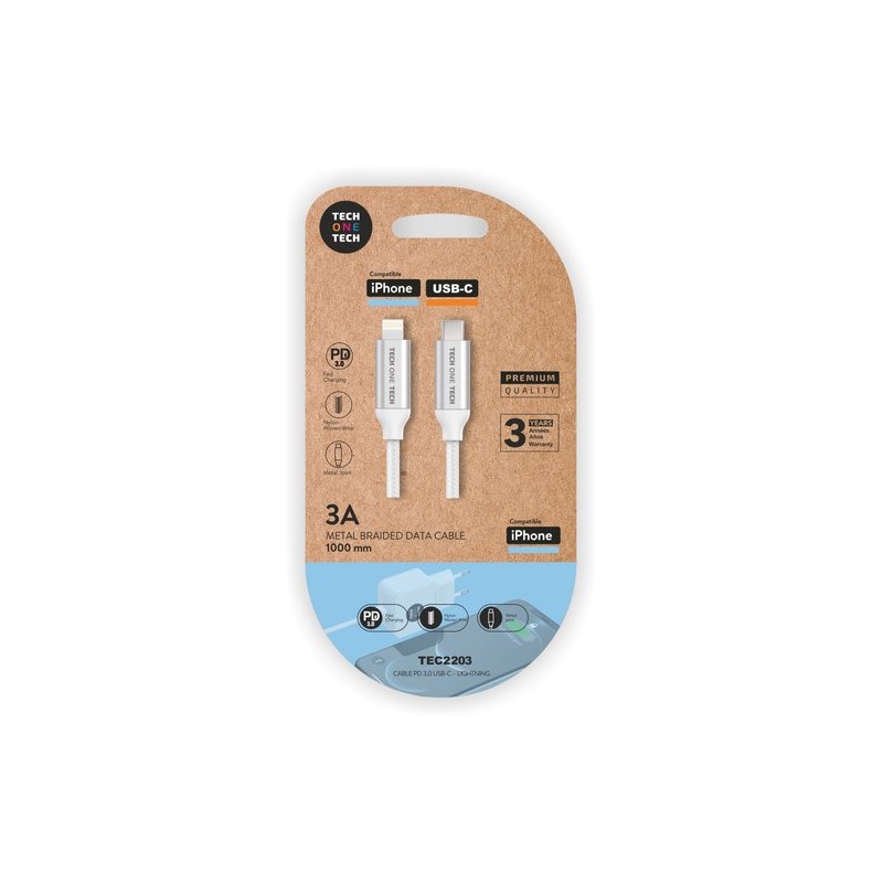 CABLE TECHONE USB-C-LIGHTNING BLANCO 1 m