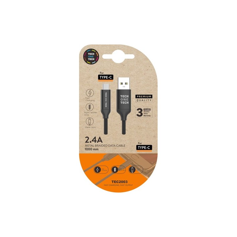 CABLE TECHONE USB-C-USB-A NEGRO 1 m- CABLE TECHONE USB-C-USB-A NEGRO 1 m-