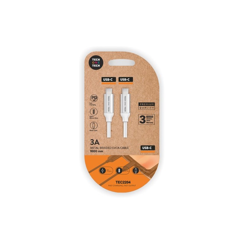 CABLE TECHONE USB-C-USB-C BLANCO 1 m- CABLE TECHONE USB-C-USB-C BLANCO 1 m-