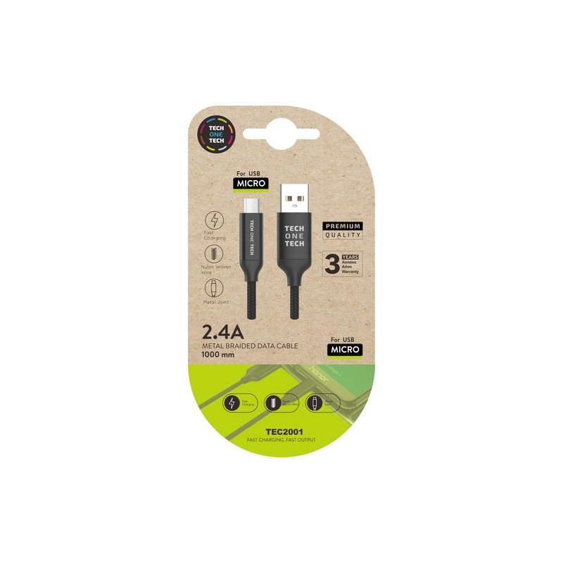 CABLE TECHONE USB-MICRO-USB NEGRO 1 m- CABLE TECHONE USB-MICRO-USB NEGRO 1 m-