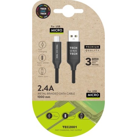 CABLE TECHONE USB-MICRO-USB NEGRO 1 m-