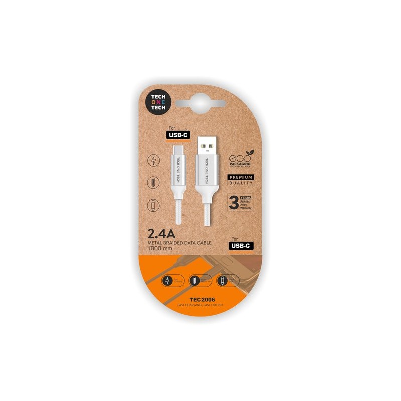 CABLE TECHONE USB-USB-C BLANCO 1 m- CABLE TECHONE USB-USB-C BLANCO 1 m-