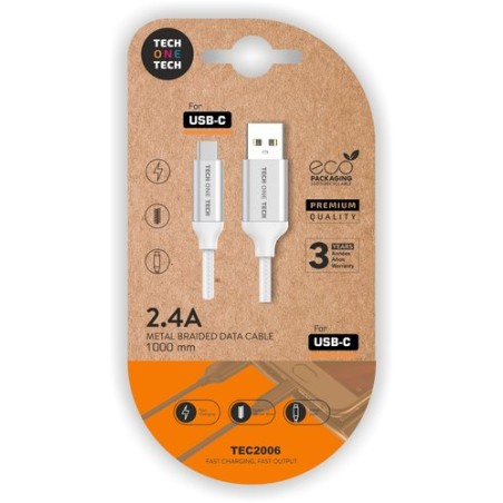 CABLE TECHONE USB-USB-C BLANCO 1 m-